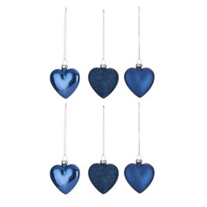 Image of Assorted Blue Heart Decorations Pack of 6