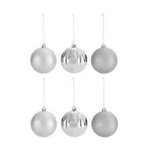 Image of Assorted Silver effect Baubles Pack of 6