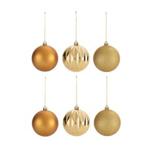 Image of Assorted Gold effect Baubles Pack of 6