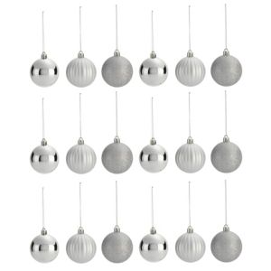 Image of Assorted Silver effect Baubles Pack of 18