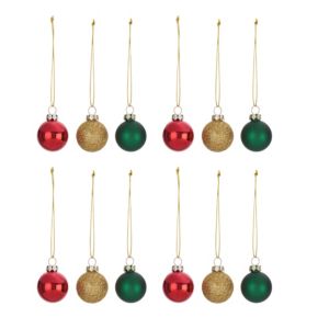 Image of Assorted Gold effect green & red Baubles Pack of 12