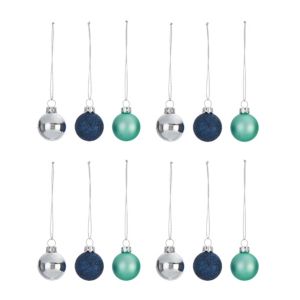 Image of Assorted Blue mint green & silver effect Baubles Pack of 12