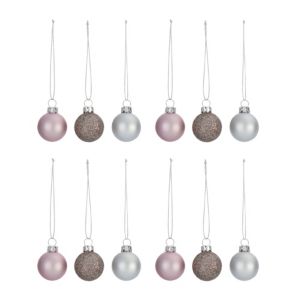 Image of Assorted Grey pink & silver effect Baubles Pack of 12