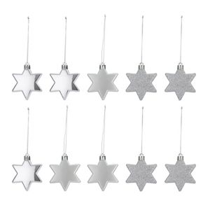 Image of Assorted Silver effect Star Decorations Pack of 10
