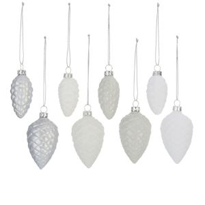 Image of Assorted Pearl white silver effect & white Pine cone Decorations Pack of 8