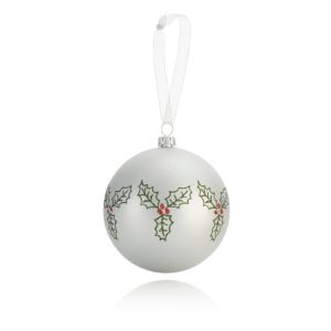 Image of Silver effect Glitter holly detail Bauble