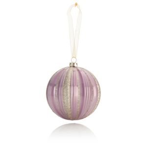 Image of Pearlescent Dusky pink Ribbed with glitter detail Bauble