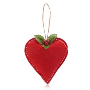 Image of Felt Red Heart with holly detail Decoration