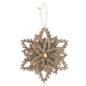 Image of Glitter Champagne Jewelled centre snowflake Decoration