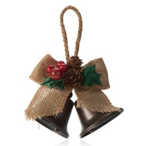 Image of Burnished Brass effect Bells with hessian bow Decoration