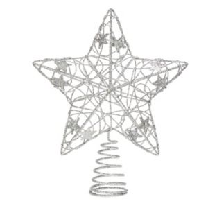 Image of Glitter Silver effect Star detail Tree topper