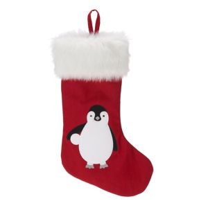 Image of Red Penguin With fluffy cuff Stocking