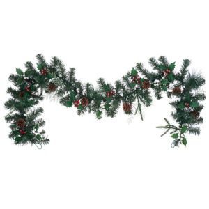 Image of 12cm 1.83m Green Berry holly & pine cone Garland