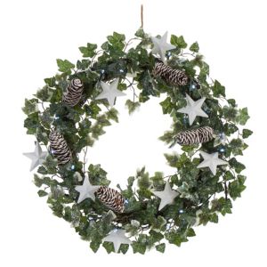 Image of Green & White Ivy & Star LED Wreath (D)500mm
