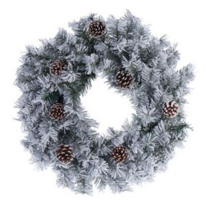 Image of 50cm White Frosted with pine cones Wreath
