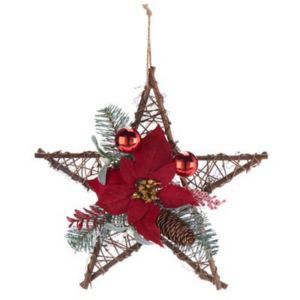 Image of 35cm Brown & red Star poinsettia Wreath