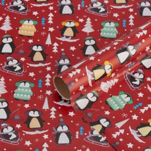 Image of Red Fun penguins Wrapping paper