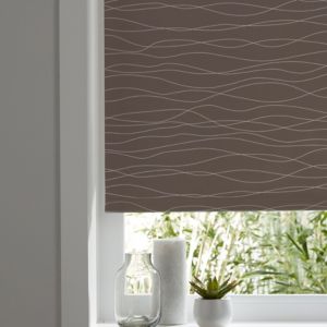 Image of Boreas Corded Brown & white Wave Blackout Roller Blind (W)120cm (L)195cm