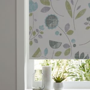 Image of Boreas Corded Green & white Floral Blackout Roller Blind (W)60cm (L)195cm