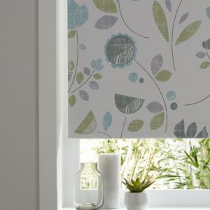 Image of Boreas Corded Green & white Floral Blackout Roller Blind (W)120cm (L)195cm