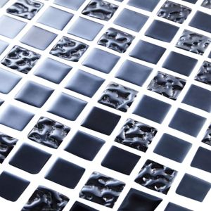 Image of Flourencia Black Glass effect Glass Mosaic tile (L)300mm (W)300mm