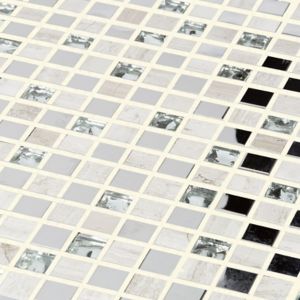 Image of Mecine Grey Glass effect Glass & marble Mosaic tile (L)300mm (W)300mm