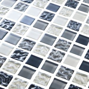 Image of Calabria Grey & white Glass effect Glass Mosaic tile (L)300mm (W)300mm