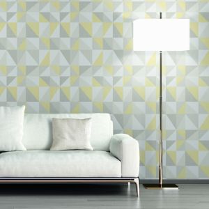 Image of A.S. Creation Life 4 Grey & yellow Geometric triangles Glitter effect Embossed Wallpaper
