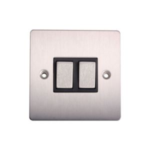 Image of Holder 10A 2 way Brushed stainless steel effect Double Light Switch