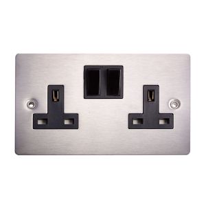 Image of Holder 13A Stainless steel effect Double Switched Socket