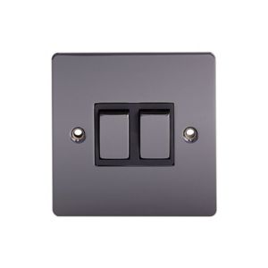Image of Holder 10A 2 way Polished black nickel effect Double Light Switch