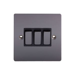 Image of Holder 10A 2 way Polished black nickel effect Triple Light Switch