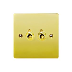 Image of Holder 10A 2 way Polished brass effect Double Toggle Switch
