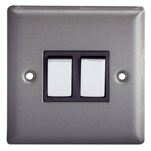 Image of Holder 10A 2 way Matt grey pewter effect Double Light Switch