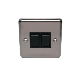 Image of Holder 10A 2 way Polished stainless steel effect Double Light Switch
