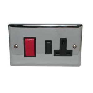 Image of Holder 45A Black Chrome effect Double Switched Cooker switch & socket