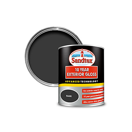 Sandtex 10 year Black High gloss Paint 0.75L | Departments | DIY at B&Q