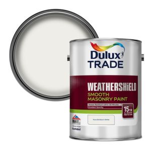 Image of Dulux Trade Weathershield Pure brilliant white Smooth Masonry paint 5L
