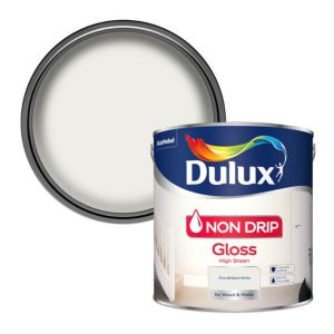 Image of Dulux Non-drip Pure brilliant white Gloss Metal & wood paint 2.5L