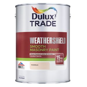 Image of Dulux Trade Weathershield Magnolia Smooth Masonry paint 5L