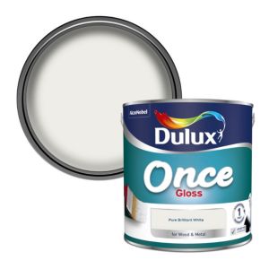 Image of Dulux Once Pure brilliant white Gloss Metal & wood paint 2.5L