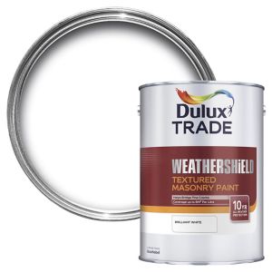 Image of Dulux Trade Weathershield Pure brilliant white Textured Masonry paint 5L