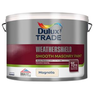 Image of Dulux Trade Weathershield Magnolia Smooth Masonry paint 10L