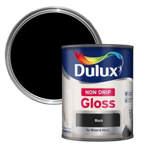 Image of Dulux Non-drip Black Gloss Metal & wood paint 0.75L
