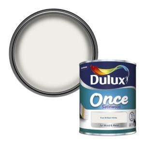 Image of Dulux Once Pure brilliant white Satinwood Metal & wood paint 0.75L