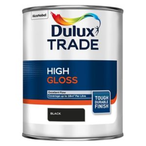 Image of Dulux Trade Black High gloss Metal & wood paint 1L