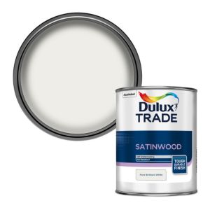 Image of Dulux Trade Pure brilliant white Satinwood Metal & wood paint 1L
