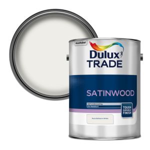 Image of Dulux Trade Brilliant white Satinwood Multi-surface paint 5L