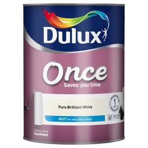 Image of Dulux Once Pure brilliant white Matt Emulsion paint 5L