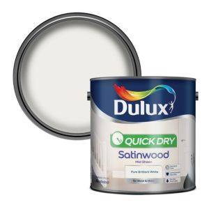 Image of Dulux Quick dry Pure brilliant white Satinwood Metal & wood paint 2.5L